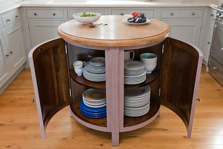 Rounded Kitchen Island Dark Rose Colored Cabinet