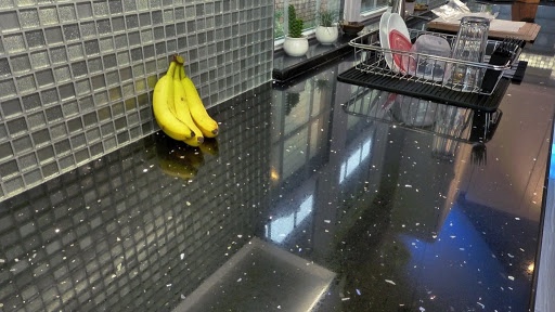 banana on shiny countertop