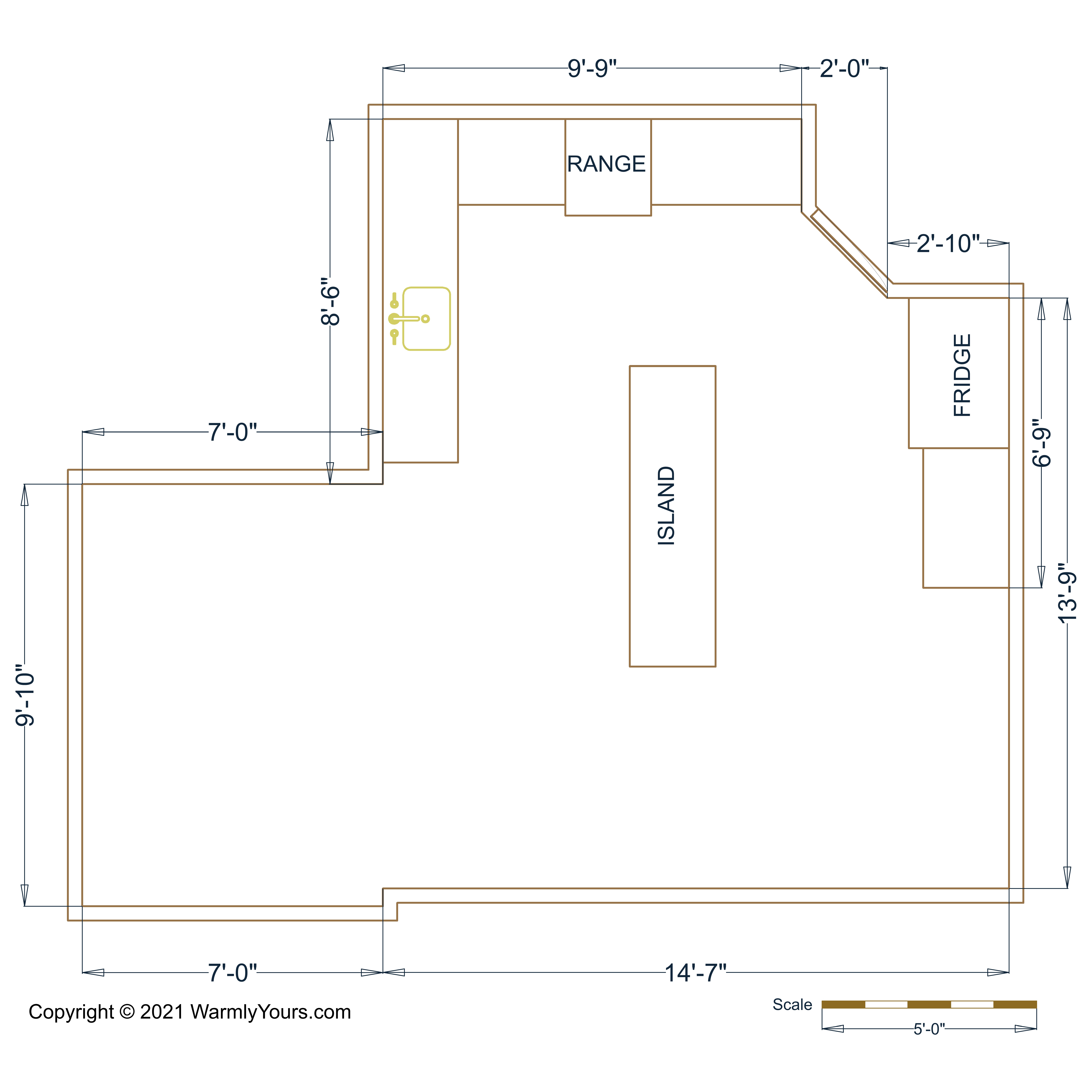 U-Shaped Kitchen Design with Island