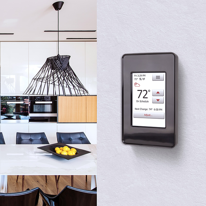 Radiant floor heating thermostat and lifestyle photo