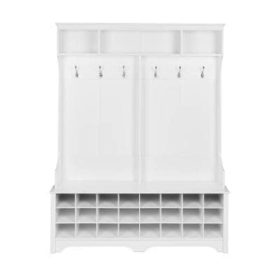 White Wide Hall Tree with 24 Shoe Cubbies