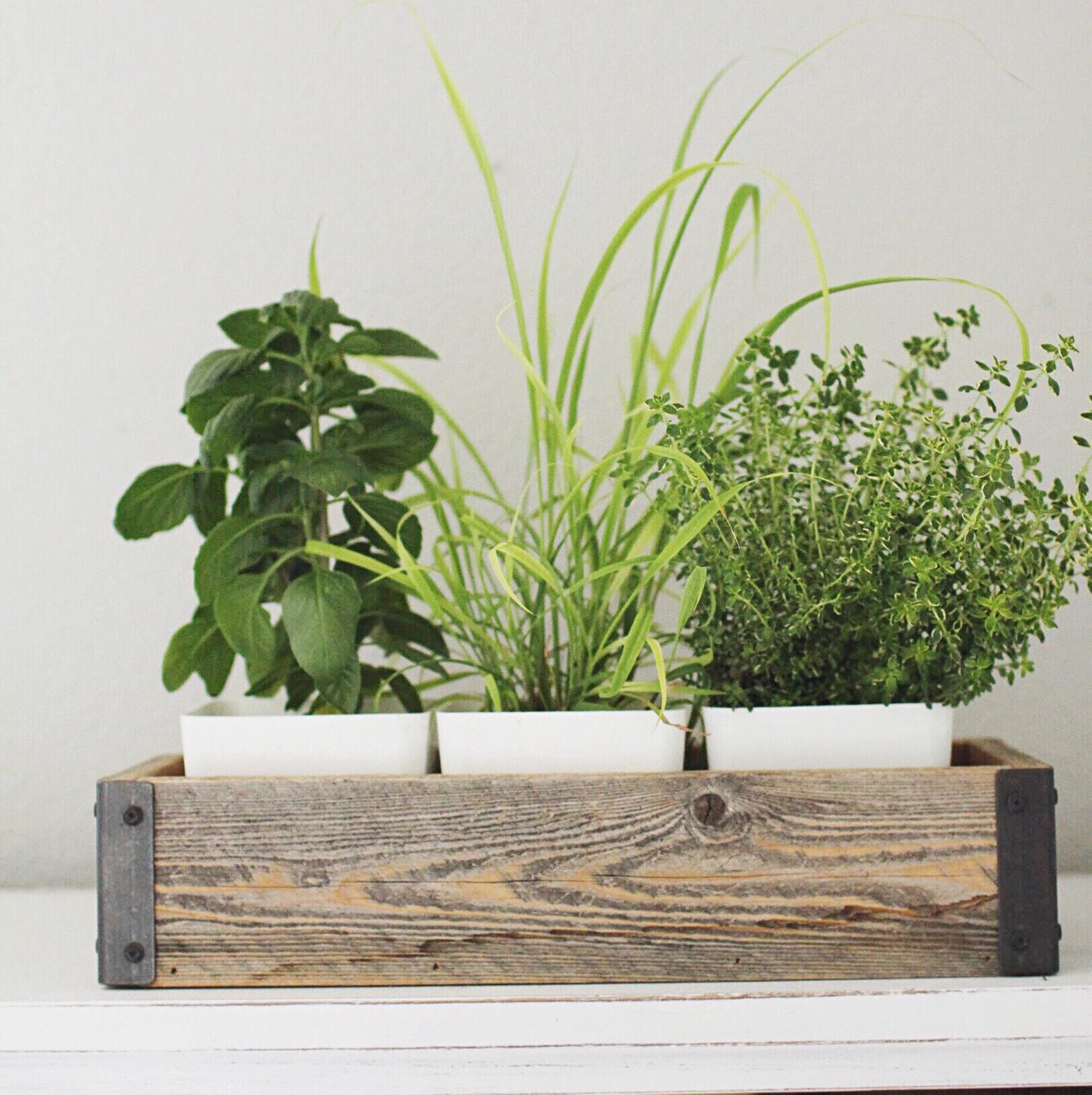 Reclaimed Wood Herb Planter Box with Metal Brackets