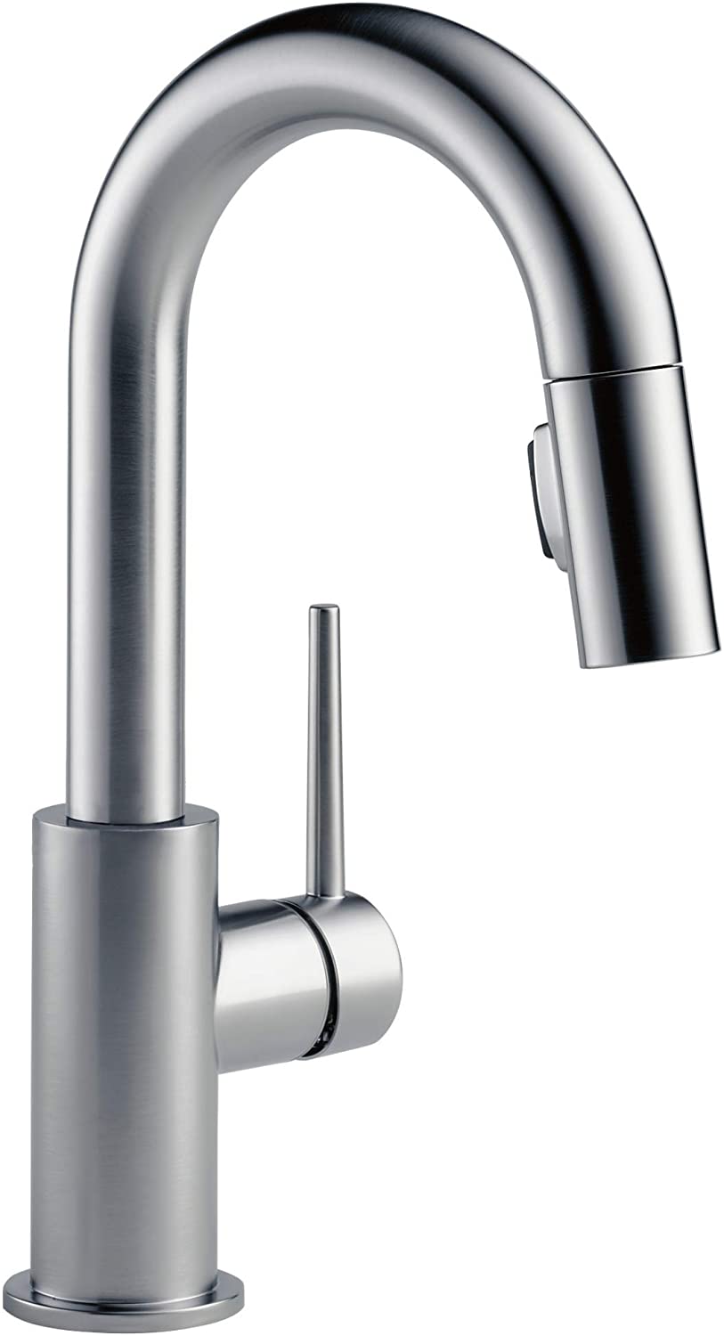 Delta Faucet Trinsic Single-Handle Bar-Prep Kitchen Sink Faucet with Pull Down Sprayer and Magnetic Docking Spray Head, Arctic Stainless 9959-AR-DST